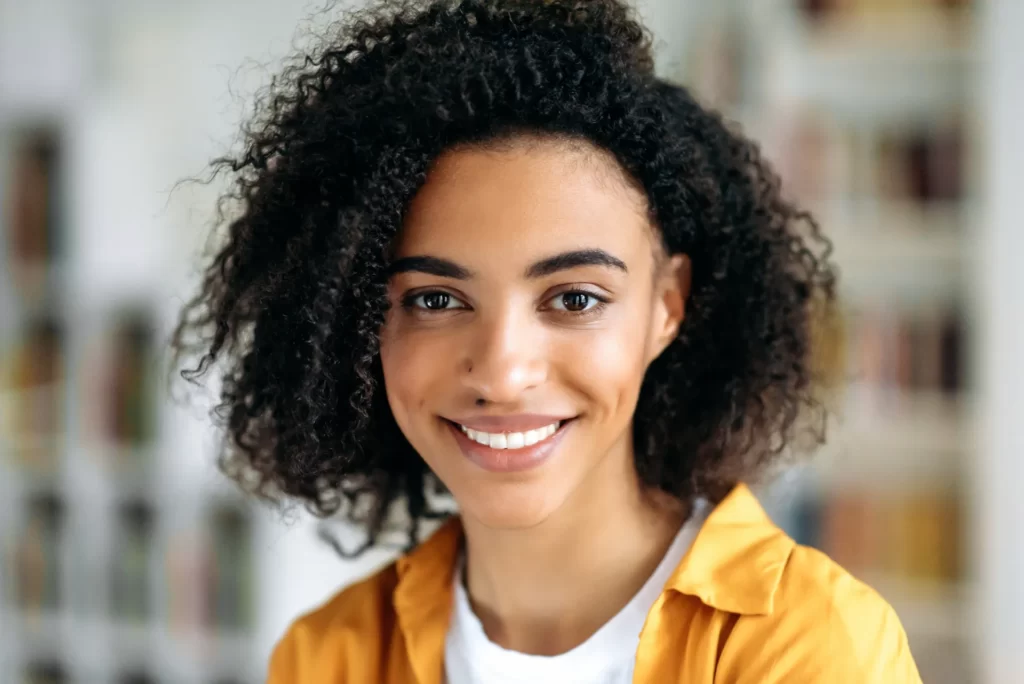 close up portrait of beautiful cute satisfied afri utc